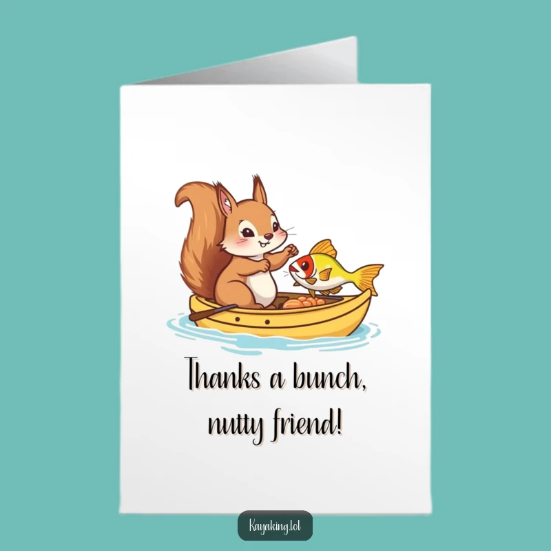 Free Printable Thank You Card: Silly Squirrel Kayak Fishing Gratitude Downloadable