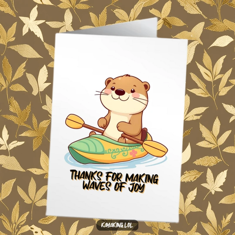 Funny Free Printable Thank You Card: A happy otter paddles its kayak with a huge grin, saying thank you.