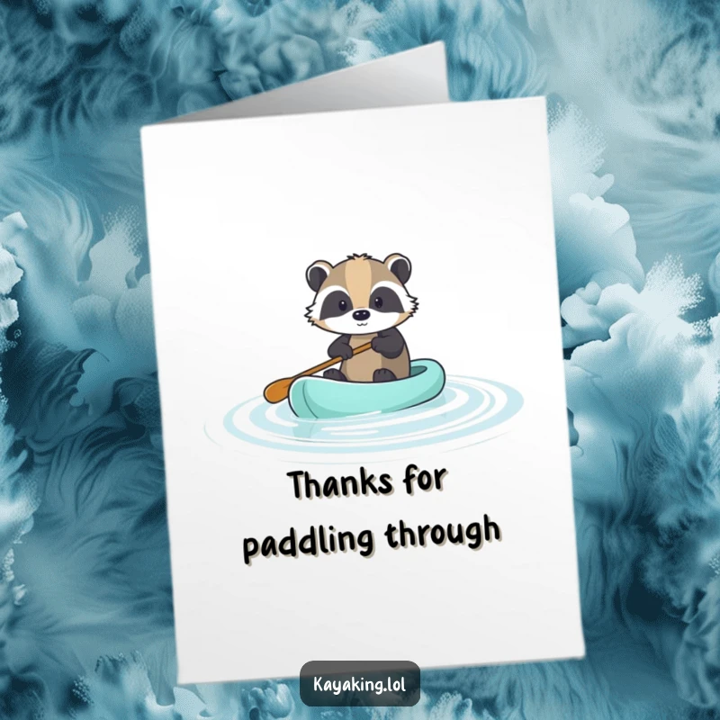 Funny Free Printable Thank You Card: Brave badger paddling calmly, with a gentle smile, expressing thanks, DIY downloadable.