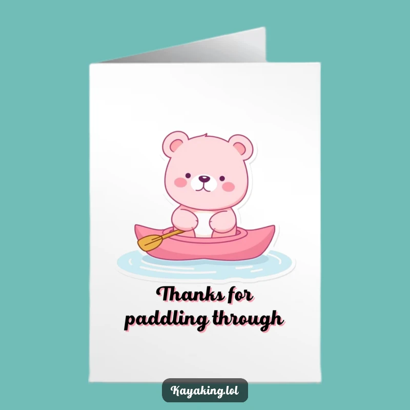 Free Printable Thank You Card: Pink Bear Kayak, Calm Gratitude Downloadable Gift