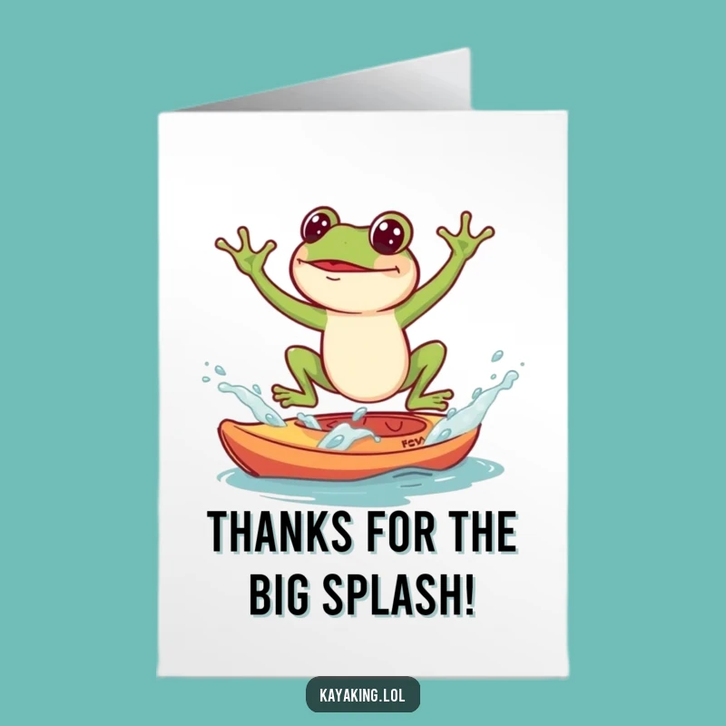 Free Printable Thank You Card: Froggy Splash Kayak Landing Gratitude Downloadable
