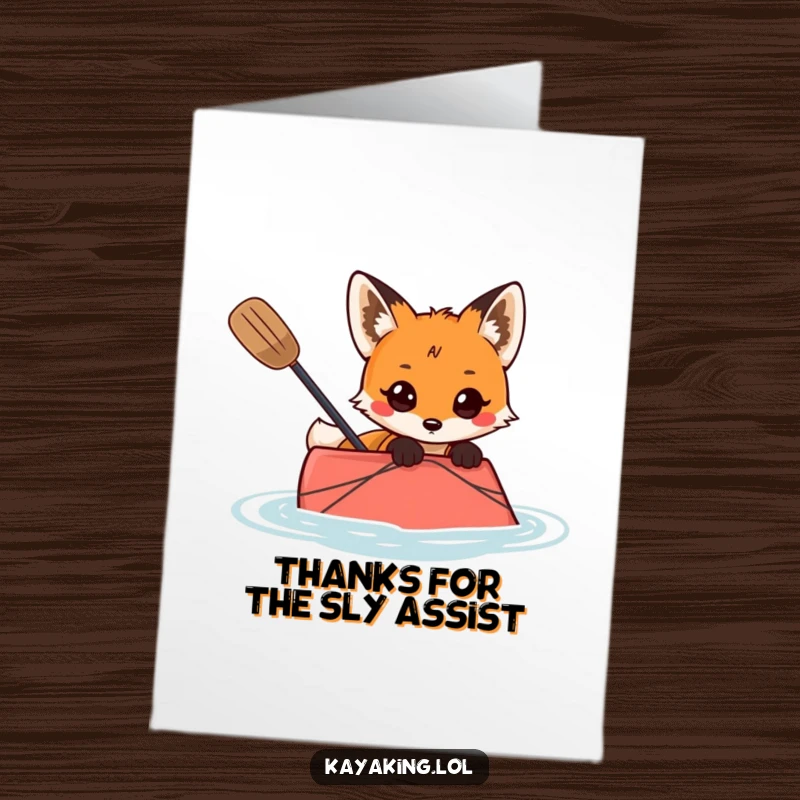 Funny Free Printable Thank You Card: Fox peeking inquisitively over kayak edge, expressing thanks, downloadable art.