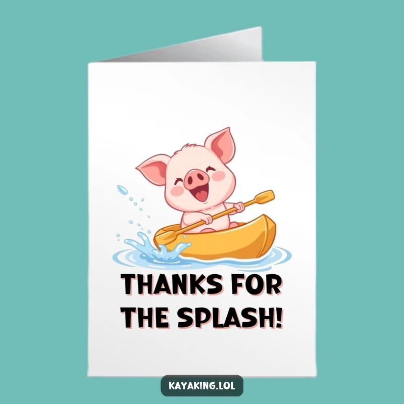 Free Printable Thank You Card: Giggling Piglet Kayak Funny Downloadable Gift
