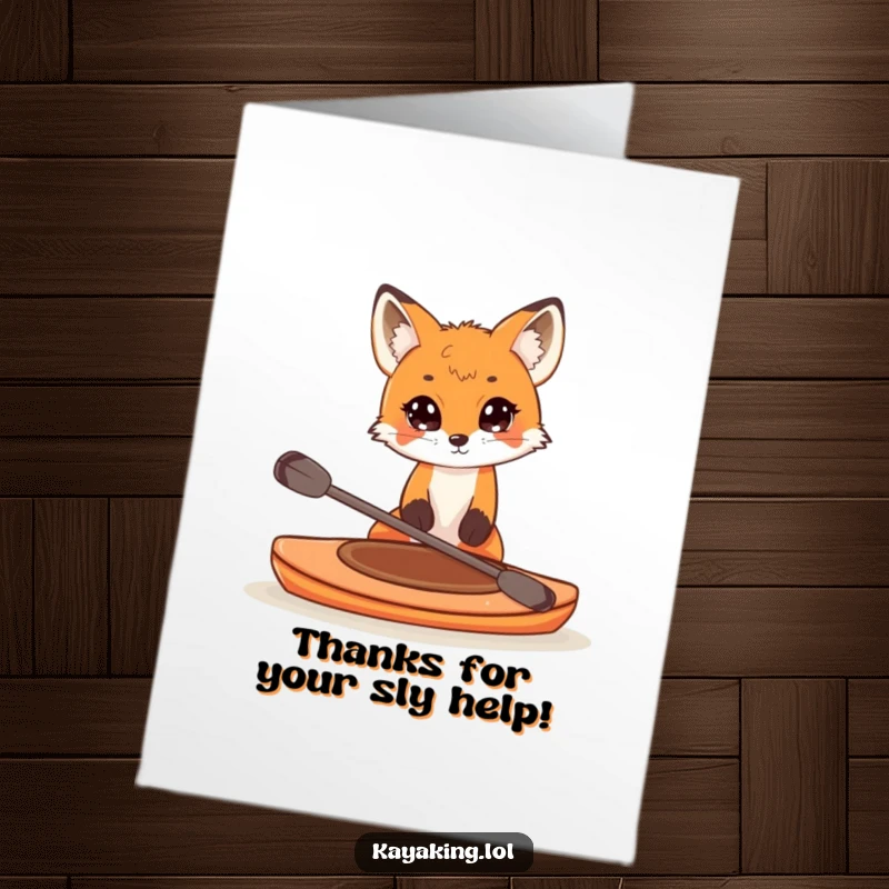 Funny Free Printable Thank You Card: A curious fox peers over the edge of a small kayak.