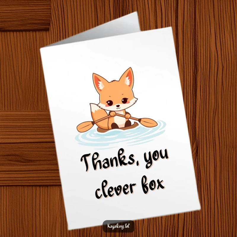 Funny Free Printable Thank You Card: A determined fox paddling a kayak with intense focus and effort.