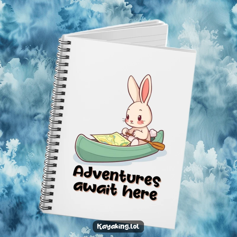 Funny Notebook, a bunny with a map in a kayak, featuring a curious cover for notes and adventure planning.