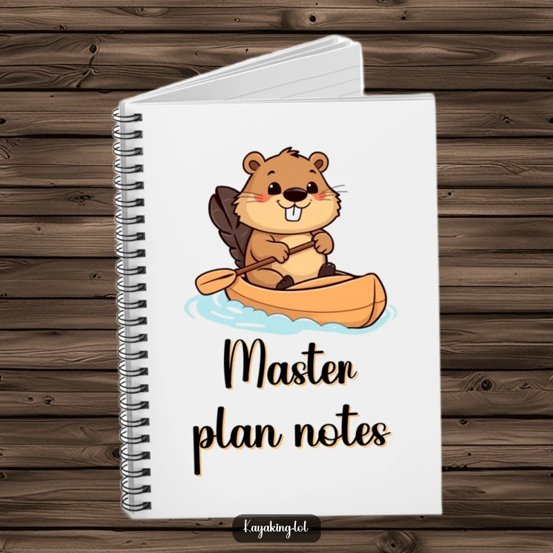 Funny beaver kayaking notebook featuring a determined beaver in a kayak, ideal for jotting down notes with a humorous touch.