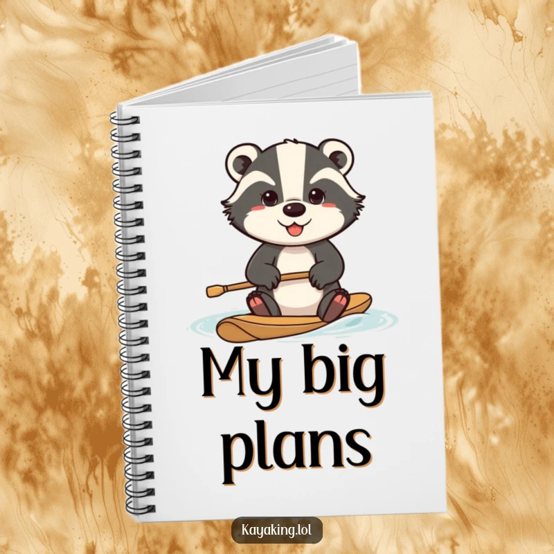 Funny determined badger notebook, a badger paddling with great effort, ideal for notes, planning, and documenting progress.