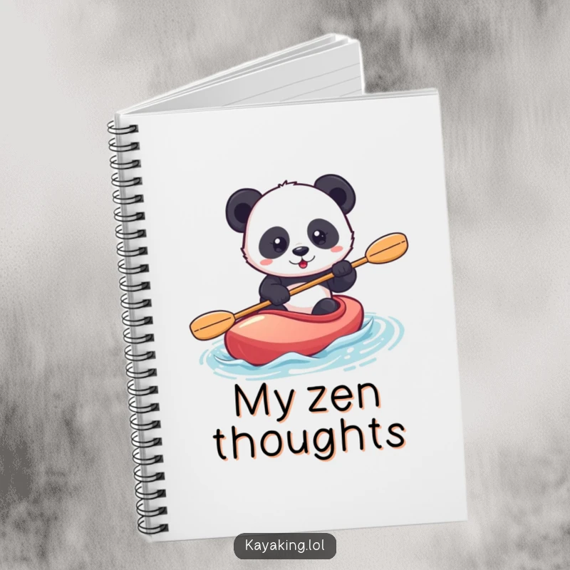 Funny panda kayaking notebook with a confident panda paddling a kayak, perfect for goal setting and planning.