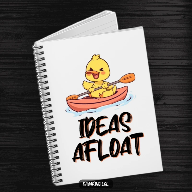 Funny notebook featuring a happy duck paddling a kayak, designed for jotting down notes with a smile.