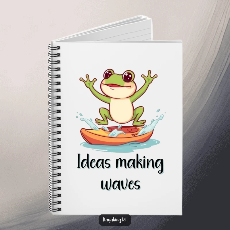 Funny Notebook, a frog splashing into a kayak, featuring a humorous cover for notes and creative ideas.