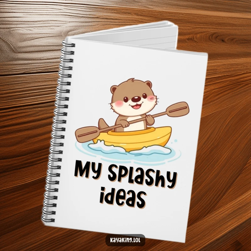 Funny notebook with a happy otter paddling a small kayak, creating splashes of inspiration for writing and drawing.