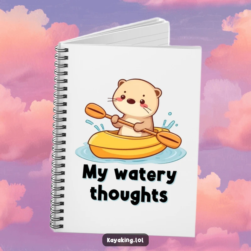Funny notebook with a playful otter splashing water from a kayak, designed for jotting down fun ideas.