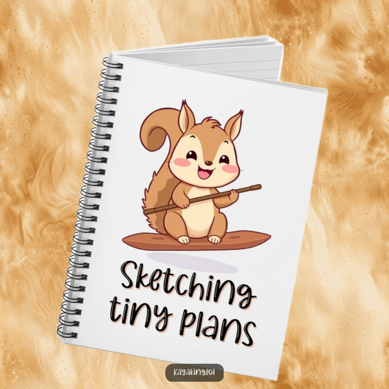 Funny squirrel paddling notebook, a happy squirrel with a tiny paddle, ideal for notes, journaling, and creative ideas.