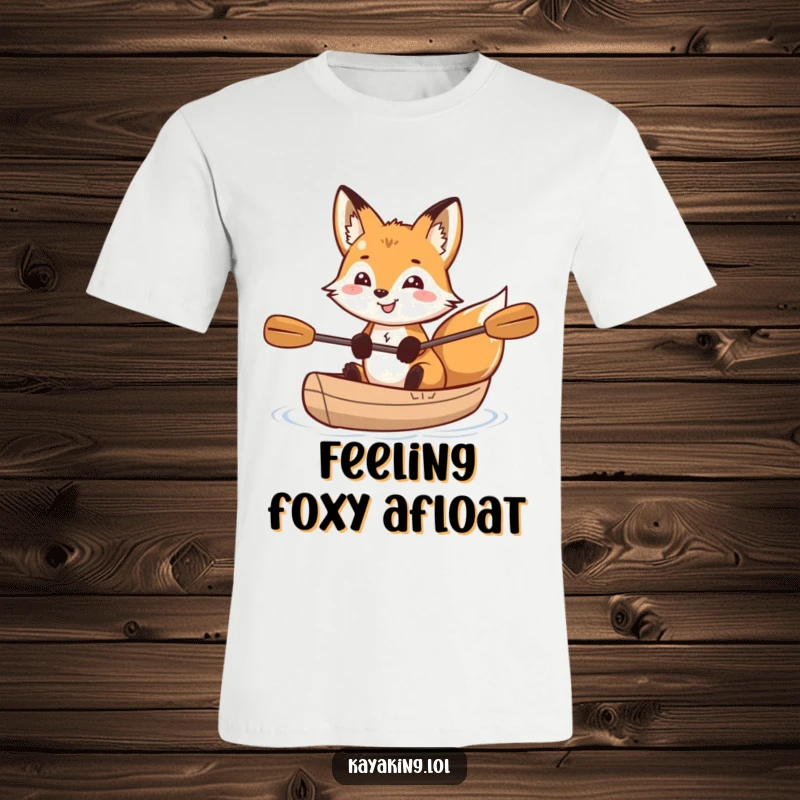 Funny fox with a grin and sparkling eyes, sitting serenely in a kayak, embodying adventure and bright spirits, ideal for outdoorsy people.