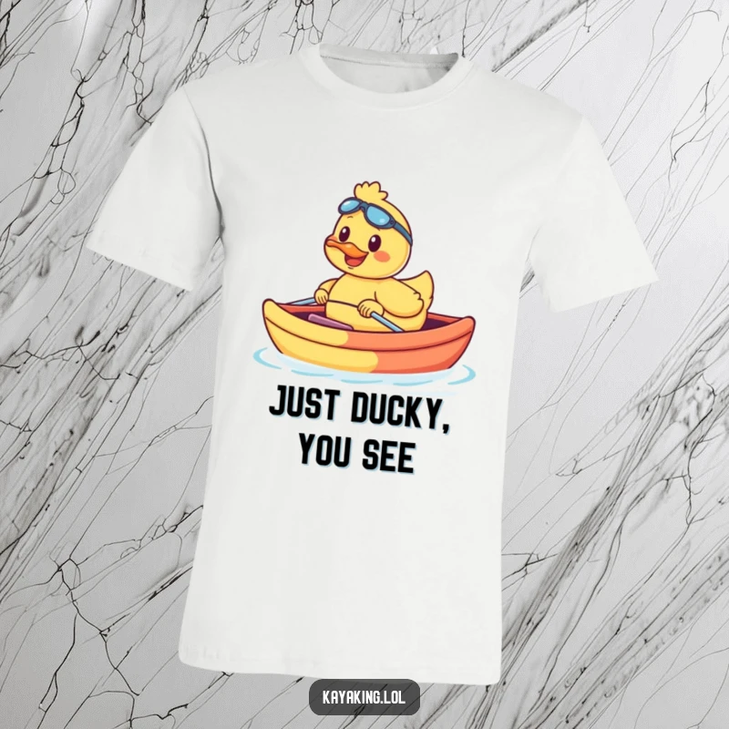 Funny smiling duck joyfully paddling a bright, colorful kayak across calm waters, radiating happiness. A cheerful graphic.