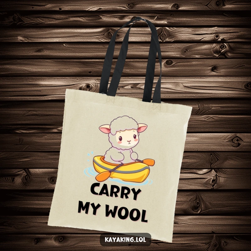 Funny fluffy sheep bobbing in a brightly colored kayak, making this tote bag a practical and charming accessory. It’s sheep-ishly useful.