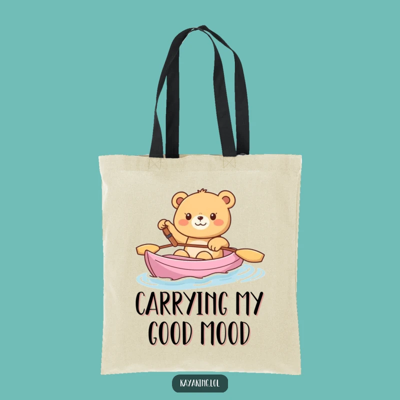 Funny Happy Bear Kayak Tote Bag: Cheerful Accessory, Perfect Gift for Shoppers