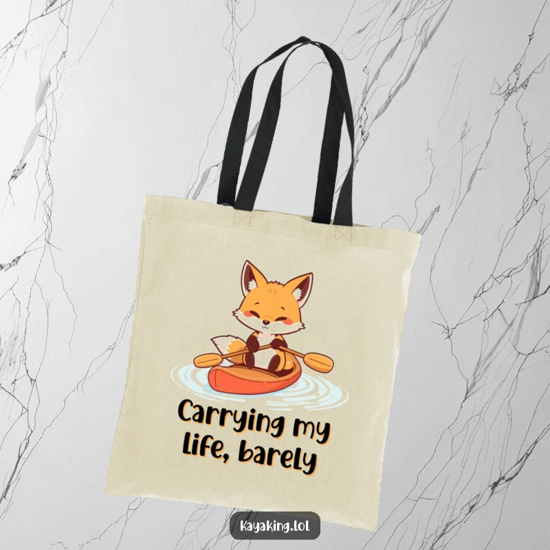 Funny Determined Fox Paddle Tote Bag: A determined fox's vigorous paddle, a humorous and functional carry-all.