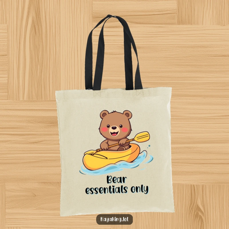 Funny Bear Tote Bag: Smiling bear waving from a bright kayak, a cheerful and practical bag for daily use.