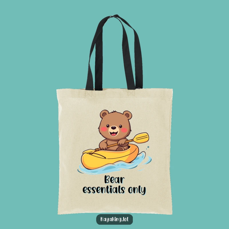 Funny Bear Kayak Tote Bag: Waving Grizzly's Colorful Journey, Carry Fun & Funny Gift