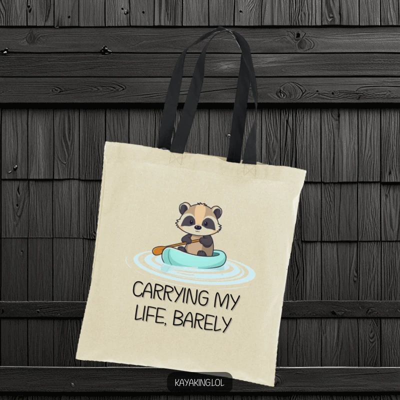 Funny Brave Badger Paddle Tote Bag: A brave badger's steady paddle, a humorous and functional carry-all.