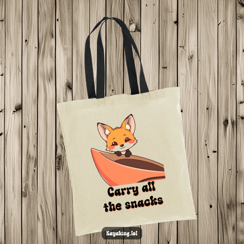 Funny curious fox peering over the edge of a kayak on a tote bag, a stylish and adventurous accessory.