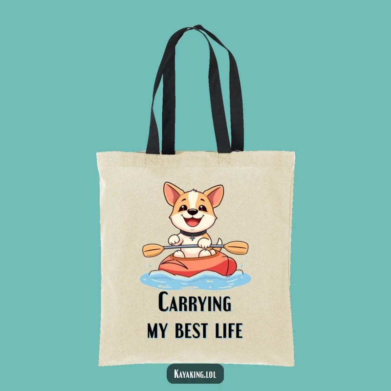 Funny Happy Dog Kayaking Tote Bag: Smiling Pup Paddles, Stylish & Practical Funny Gift