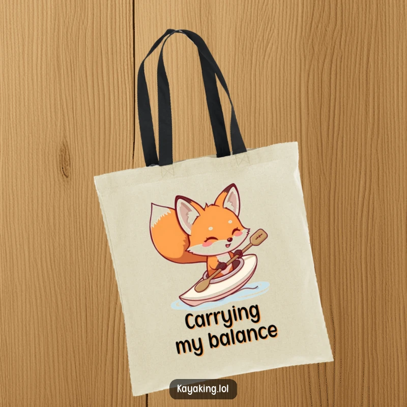 Funny kayaking fox tote bag, a whimsical red fox tipping its kayak, a delightful water spill, great for shopping and fun.