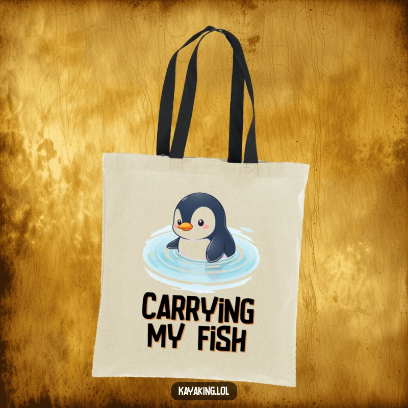 Funny Penguin Tote Bag: A curious penguin glides through calm water, looking around, perfect for carrying adventure essentials.
